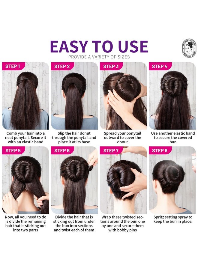 Teenitor Donut Hair Bun Maker Set - 7 Rings (1 Extra-Large, 2 Large, 2 Medium, 2 Small), 5 Elastic Bands, 20 Hair Pins, Dark Brown
