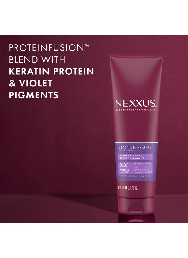 Nexxus Blonde Assure Purple Shampoo, For Blonde Hair Color Care Shampoo, Keratin Protein 8.5 oz