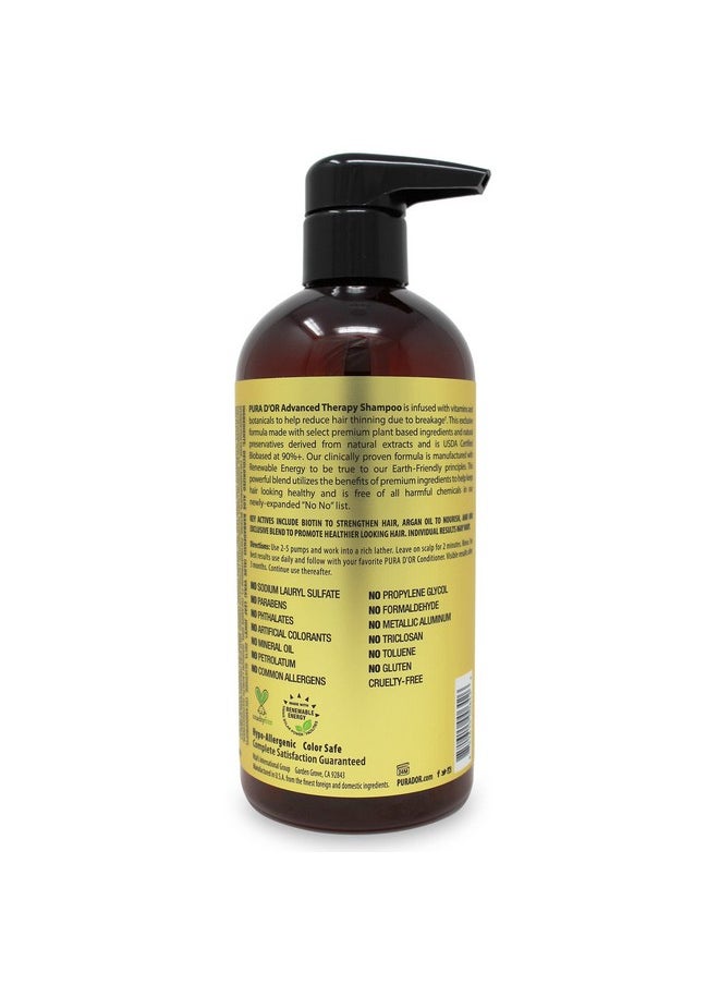 PURA D'OR 16 Oz Advanced Therapy Shampoo Reduces Hair Thinning & Increases Volume, No Sulfate, Biotin Shampoo Infused with Argan Oil, Aloe Vera for All Hair Types, Men & Women