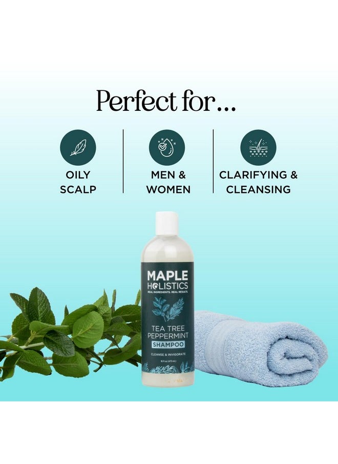 Rosemary Tea Tree Mint Shampoo - Clarifying Shampoo for Build Up and Flakes with Peppermint Oil and Tea Tree Essential Oil for Dry Scalp Treatment - Deep Cleansing Peppermint Tea Tree Shampoo (16oz)