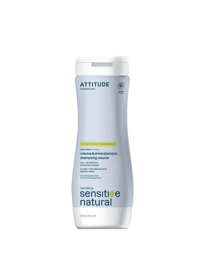 ATTITUDE Hair Shampoo for Sensitive Dry Scalp, EWG Verified, Soothing Oat, For Thin Hair, Naturally Derived Ingredients, Vegan and Plant-Based, Volume and Shine, Unscented, 16 Fl Oz