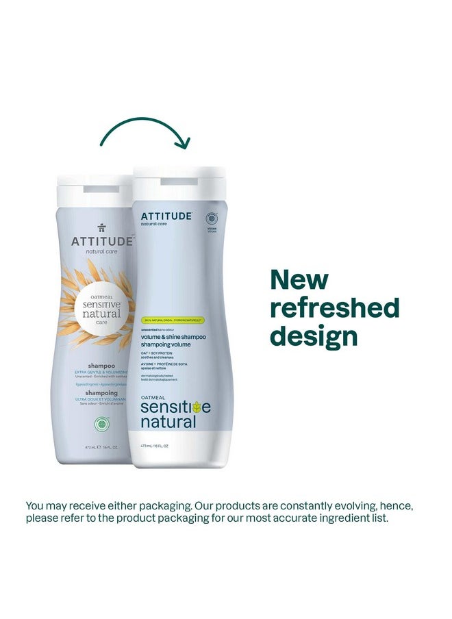 ATTITUDE Hair Shampoo for Sensitive Dry Scalp, EWG Verified, Soothing Oat, For Thin Hair, Naturally Derived Ingredients, Vegan and Plant-Based, Volume and Shine, Unscented, 16 Fl Oz