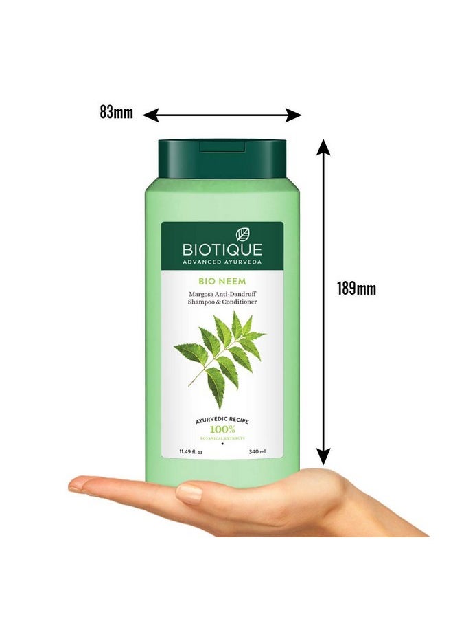 Biotique Fresh Neem Anti Dandruff Shampoo and Conditioner | Controls Dandruff | Eliminates Dryness, Flaking, and Itching | Hair Looks Fresh and Lustrous |Suitable for All Skin Types | 340ml
