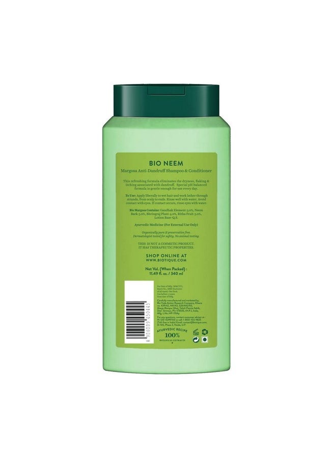 Biotique Fresh Neem Anti Dandruff Shampoo and Conditioner | Controls Dandruff | Eliminates Dryness, Flaking, and Itching | Hair Looks Fresh and Lustrous |Suitable for All Skin Types | 340ml