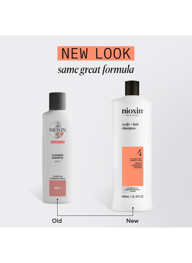 Nioxin System 4 Scalp + Hair Shampoo - Hair Thickening Shampoo For Damaged Hair with Progressed Thinning, 16.9 fl oz (Packaging May Vary)