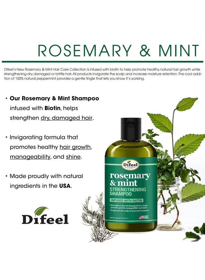 Difeel Rosemary Mint Strengthening Shampoo with Biotin 12 oz. - Made with Natural Rosemary Oil for Hair Growth