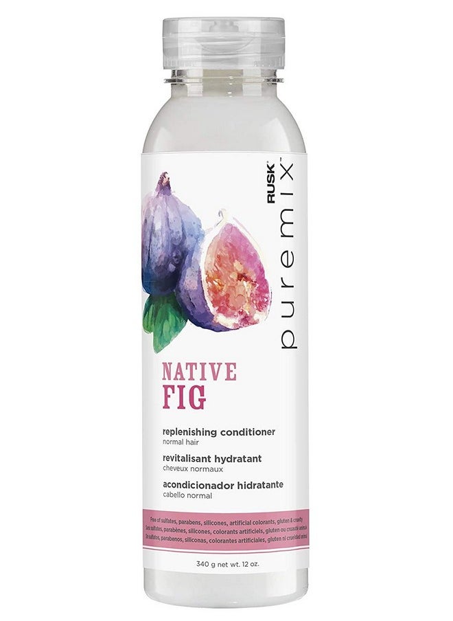 RUSK PUREMIX Native Fig Replenishing Conditioner for Normal Hair, 12 Oz, Detangles and Restores Hair's Moisture Levels While Eliminating Frizz Without Weighing Hair Down