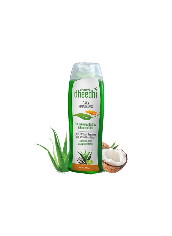 Dhathri Dheedhi Daily Herbal Shampoo to Reduce Dandruff & Promote Hair Growth, Ayurvedic Shampoo to Restore Hair Shine & Strength (400ml)