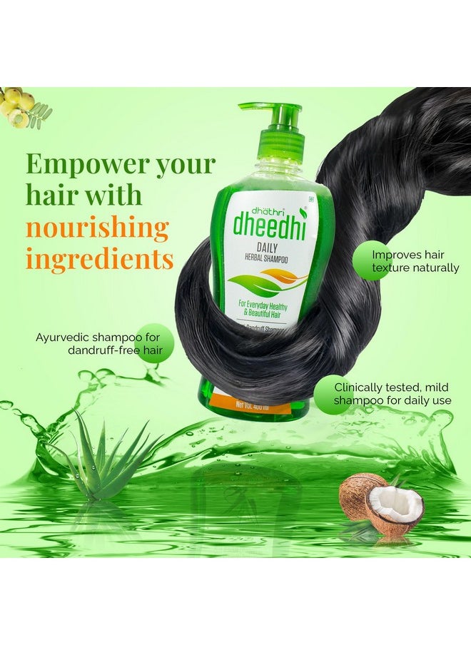 Dhathri Dheedhi Daily Herbal Shampoo to Reduce Dandruff & Promote Hair Growth, Ayurvedic Shampoo to Restore Hair Shine & Strength (400ml)