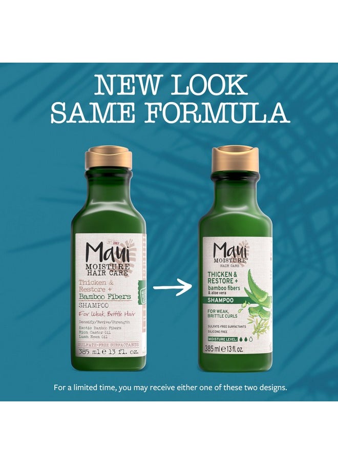 Maui Moisture Thicken & Restore + Bamboo Fibers Strengthening Shampoo to Soften Transitioning or Natural Hair & Renew Brittle Hair, Vegan, Silicone & Paraben-Free, 13 fl oz