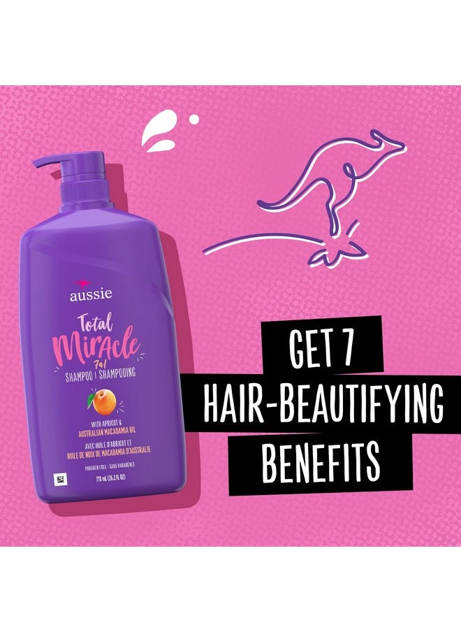 Aussie Total Miracle with Apricot & Macadamia Oil, Paraben Free Shampoo, 26.2 fl oz Pack of 4