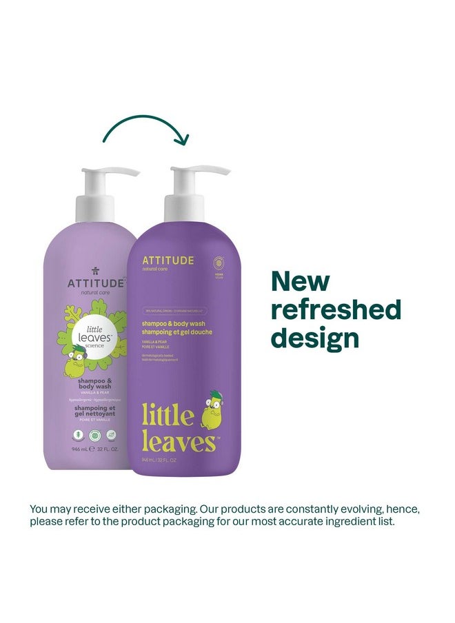 ATTITUDE Shampoo and Body Wash for Kids, EWG Verified Hair and Body Cleanser, Dermatologically Tested Soap, Plant and Mineral Based Bath Products, Vegan, Vanilla and Pear, 32 Fl Oz