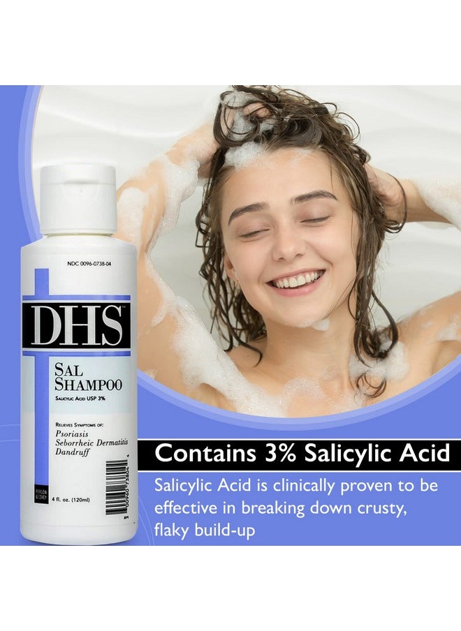 DHS SAL Shampoo - Maximum Strength Shampoo for Psoriasis, Eczema, and Dandruff/Medicated Anti-Dandruff Shampoo Reduces Oil, Treats Itchy Scalp with Salicylic Acid/PBA-free, Fragrance-free / 4oz