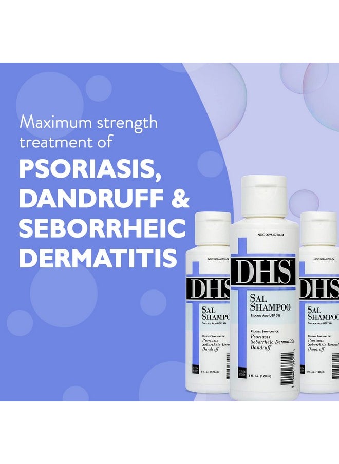 DHS SAL Shampoo - Maximum Strength Shampoo for Psoriasis, Eczema, and Dandruff/Medicated Anti-Dandruff Shampoo Reduces Oil, Treats Itchy Scalp with Salicylic Acid/PBA-free, Fragrance-free / 4oz