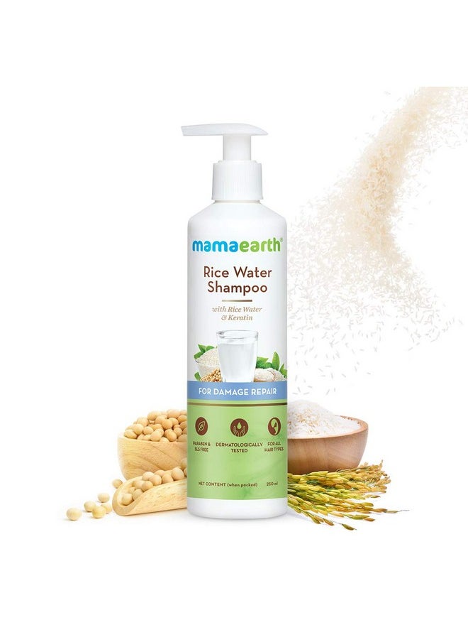 Mamaearth Rice Water Shampoo with Rice Water & Keratin For Damage Repair - 250 ml Reduces Split Ends | Prevents Breakage