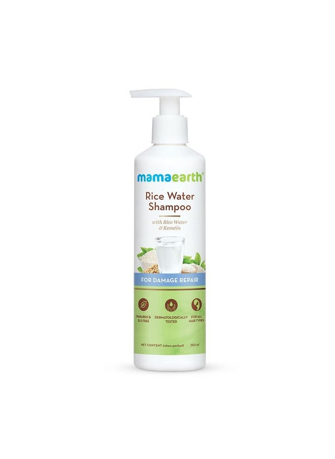 Mamaearth Rice Water Shampoo with Rice Water & Keratin For Damage Repair - 250 ml Reduces Split Ends | Prevents Breakage