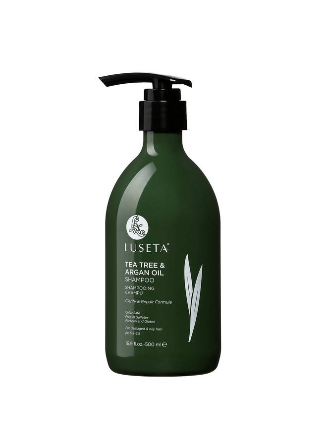 Luseta Tea Tree Shampoo with Argan Oil 16.9 Fl oz- Clarifying,Hydrating and Fighting Dandruff and Itchy Scalp - For Damaged and Oil Hair - Sulfate and Paraben Free for Men and Women