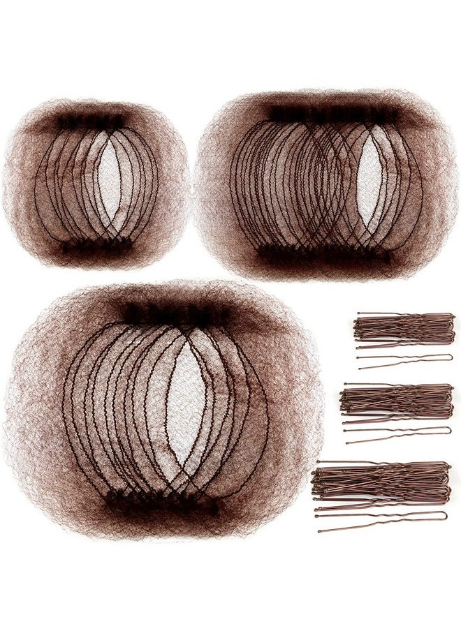 Teenitor Hair Accessories Hair Net Set, Includes 40pcs Invisible Hair Nets for Ballet Recital & 80pcs Bobby Pins for Bun Maker, Brown, 3 Size