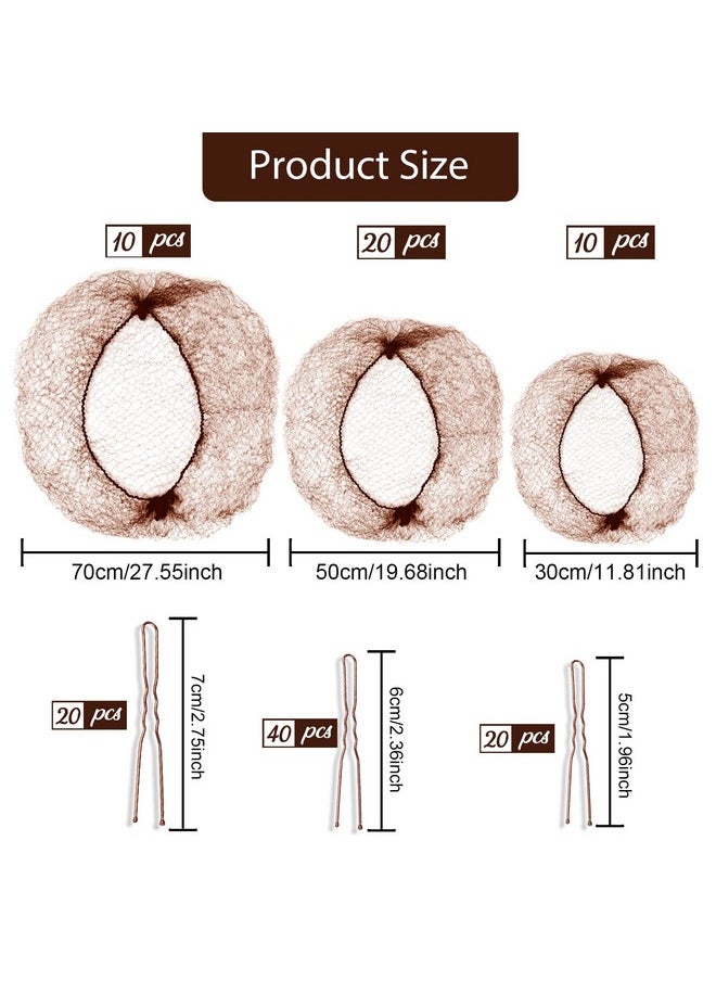 Teenitor Hair Accessories Hair Net Set, Includes 40pcs Invisible Hair Nets for Ballet Recital & 80pcs Bobby Pins for Bun Maker, Brown, 3 Size