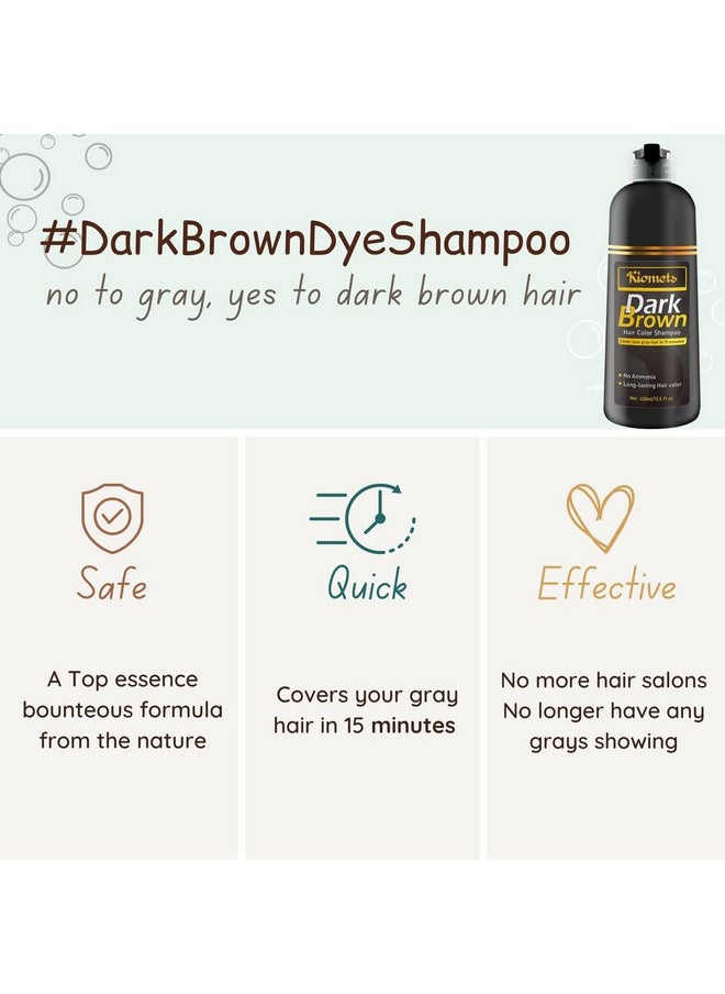 KILOMETS Dark Brown Hair Color Dye Shampoo, 400ml - 100% Grey Coverage in Minutes, Ammonia Free - Gray Silver Hair Dye Shampoo