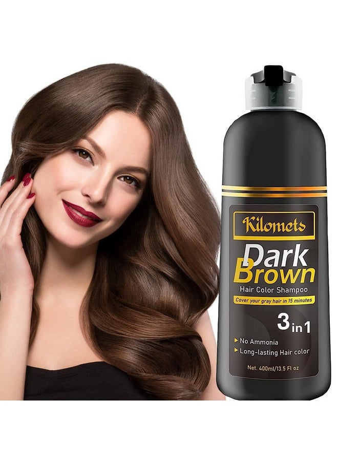KILOMETS Dark Brown Hair Color Dye Shampoo, 400ml - 100% Grey Coverage in Minutes, Ammonia Free - Gray Silver Hair Dye Shampoo