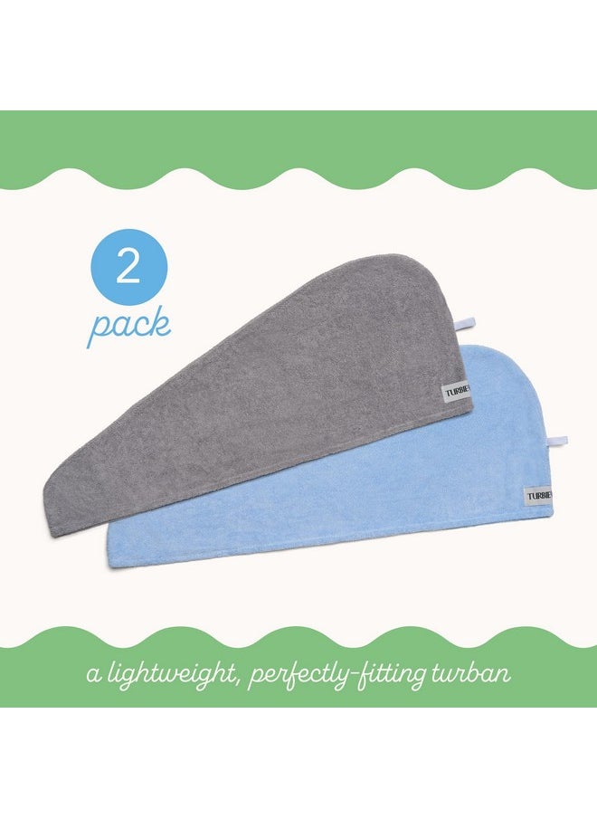 Turbie Twist 2-Pack Microfiber Hair Towel for Beauty, Travel, Gifting - Hair Wrap Turban for Straight, Wavy & Curly Hair - Premium Hair Care - Grey & Blue
