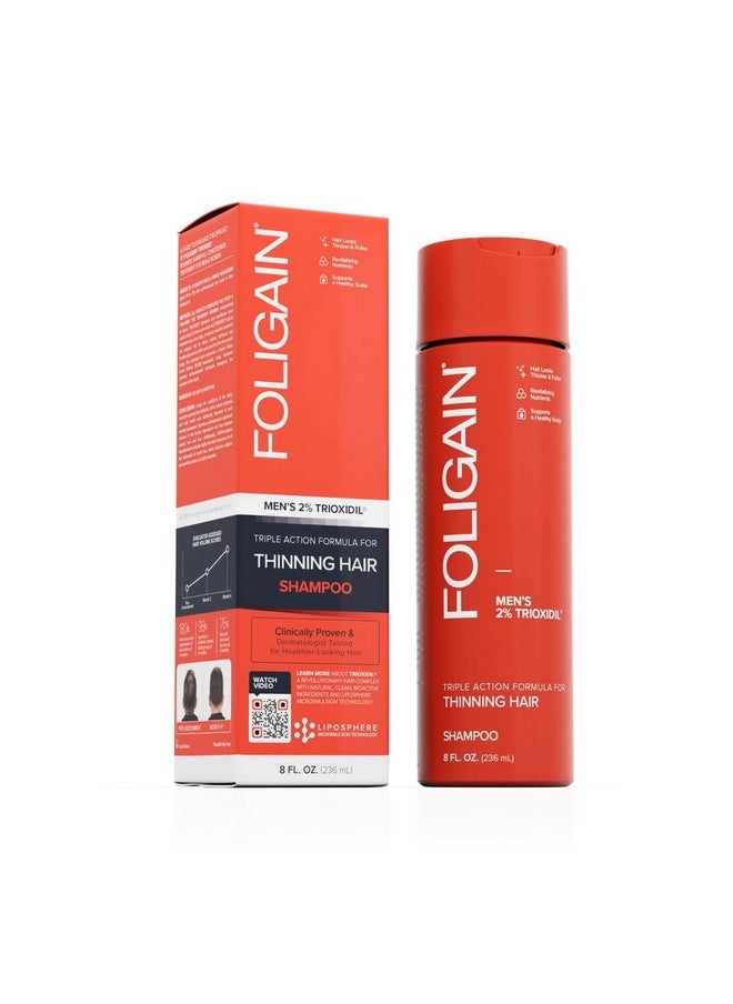 Foligain Triple Action Shampoo For Thinning Hair, Men’s Volumizing Shampoo, with 2% Trioxidil 8 Fl. Oz.