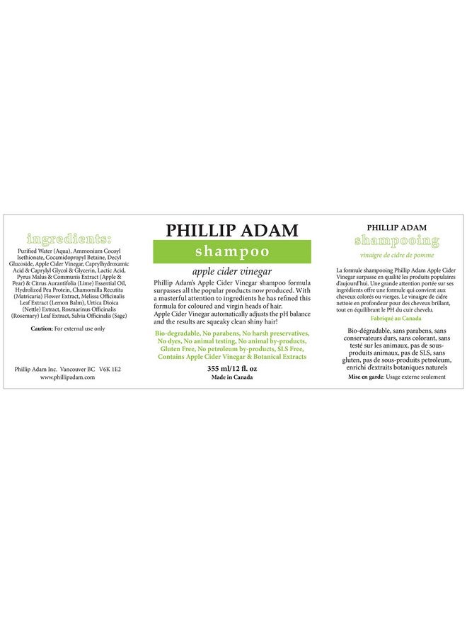 Phillip Adam Apple Cider Vinegar Shampoo for Shiny Hair - Sulfate Free and Paraben Free - Original Green Apple Scent - 12 Ounce
