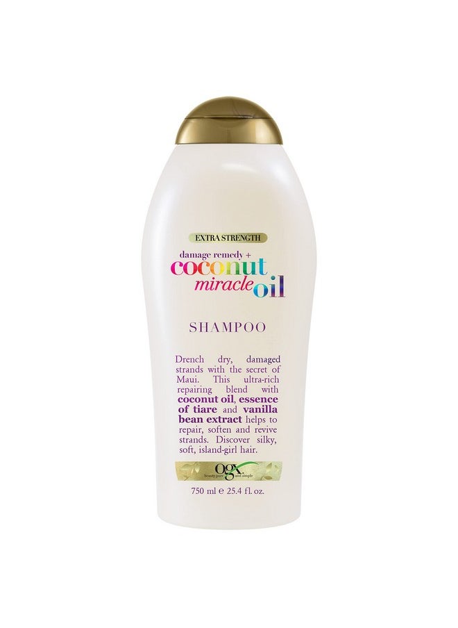 OGX Extra Strength Damage Remedy + Coconut Miracle Oil Shampoo for Dry, Frizzy or Coarse Hair, Hydrating & Flyaway Taming Shampoo, Paraben-Free, Sulfate-Free Surfactants, 25.4 Fl Oz