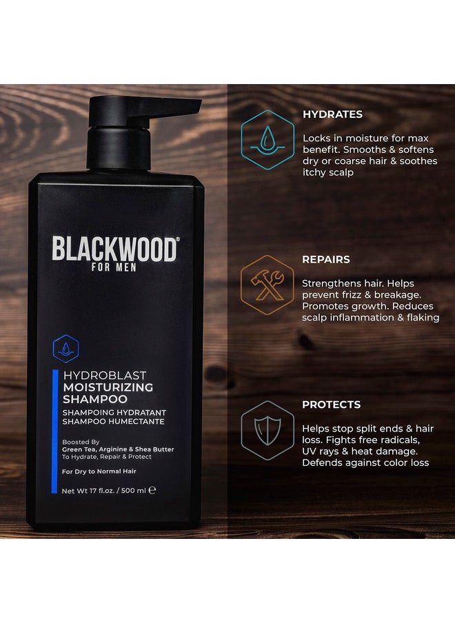 Blackwood For Men Hydroblast Moisturizing Shampoo - Men's Shampoo for Coarse, Dry, & Curly Hair - Infused with Ginseng & Ginger- Natural Vegan Formula -Sulfate Free, Paraben Free & Cruelty Free(17 Oz)