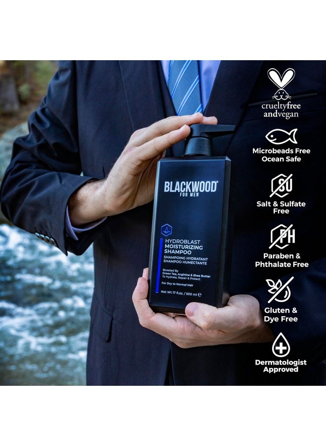 Blackwood For Men Hydroblast Moisturizing Shampoo - Men's Shampoo for Coarse, Dry, & Curly Hair - Infused with Ginseng & Ginger- Natural Vegan Formula -Sulfate Free, Paraben Free & Cruelty Free(17 Oz)