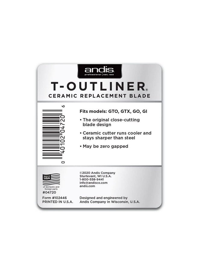 Andis 04720 T-Outliner Ceramic Replacement Blade for T-Outliner, GTO, GO, GTX, Close Cutting, Silver