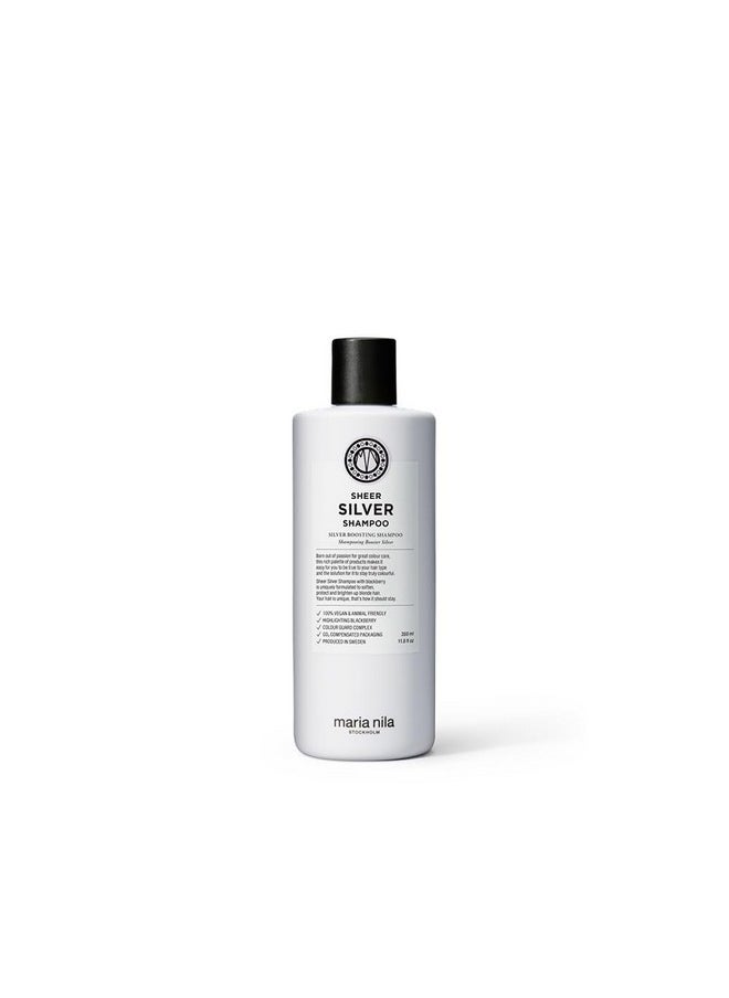Maria Nila Sheer Silver, Shampoo 11.8 Fl Oz, Neutralizes Golden Shades, Violet Pigments Gives Cool Tone, 100% Vegan & Sulfate/Paraben free