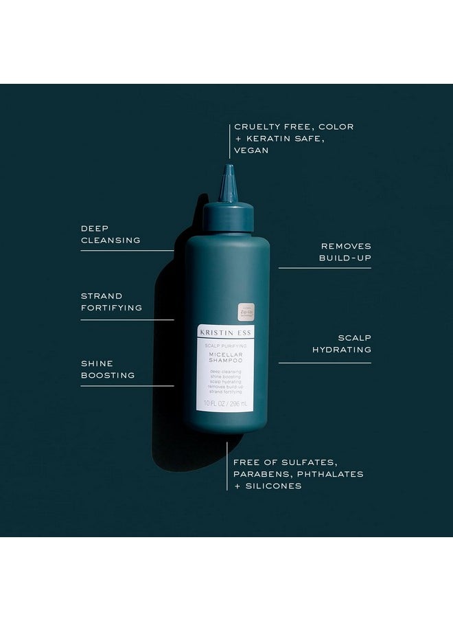 Kristin Ess Hair Scalp Purifying Micellar Shampoo for Deep Cleansing + Scalp Hydrating - Removes Build Up, Shine Boosting, Vegan, Sulfate Free Shampoo, Color Safe + Keratin Safe, 10 fl oz