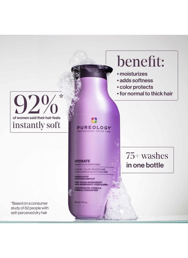 Pureology Hydrate Moisturizing Shampoo | Softens and Deeply Hydrates Dry Hair | For Medium to Thick Color Treated or Natural Hair | Sulfate Free Shampoo | Vegan
