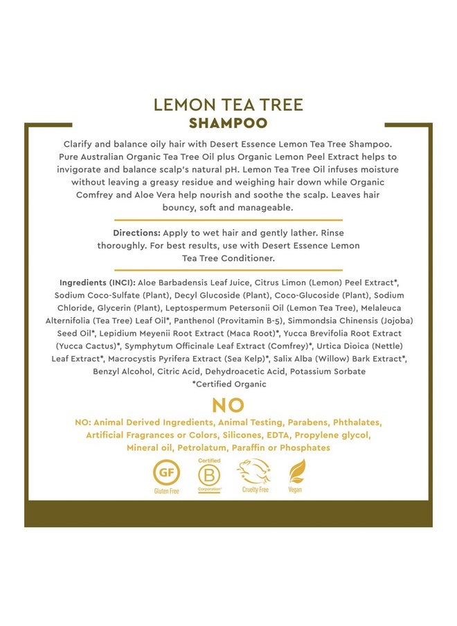 Desert Essence Lemon Tea Tree Shampoo - 8 Fl Ounce - Removes Excess Oil - Revitalizes Scalp - Strengthens & Protects Hair - Maca Root Extract - Soft, Smooth & More Manageable
