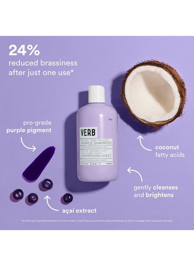 VERB Purple Shampoo - Vegan Toning Shampoo for Blonde, Grey and Silver Hair - Free of Harmful Sulfates and Paraben - Purple Color Corrector to Reduce Yellow Brassy Tones, 12 fl oz