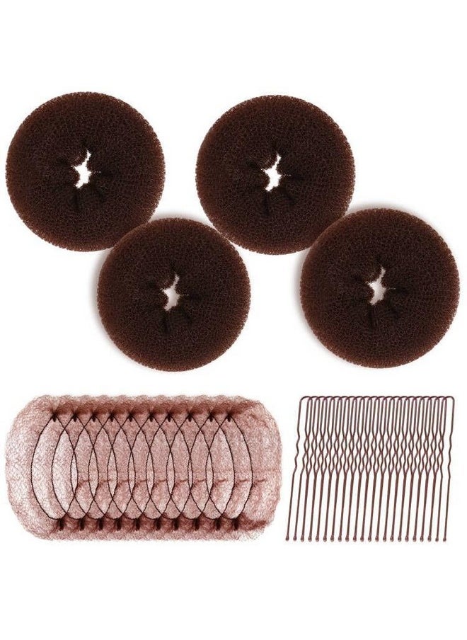 Teenitor Hair Bun Maker Kit - 4pcs Medium Donut Shapers, 10pcs Invisible Nets, 10pcs Bobby Pins, Crown Shaper Set