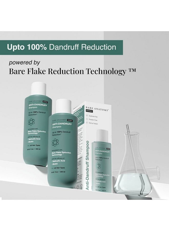 Bare Anatomy Anti Dandruff Shampoo | Reduces Up to 100% Dandruff and Strengthens Hair | Derma Approved Shampoo with Salicylic Acid & Biotin | Shampoo For All Hair types | For Women And Men | 250ml