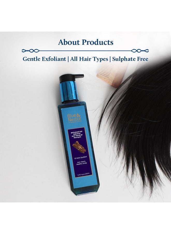 Blue Nectar Anti Dandruff and Healthy Scalp Hair Cleanser Shampoo with Bhringraj, Shikakai, Suitable for Colored Hair, Dry Frizzy Hair | Plant Based Alternate to Salicyclic Acid (10 Herbs, 200 ml)