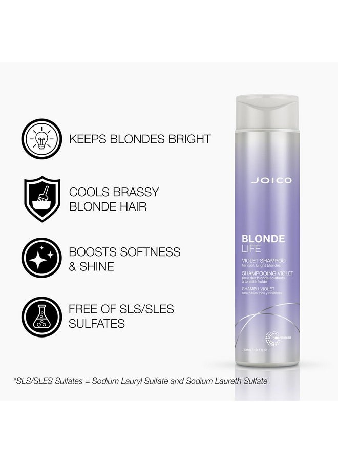 Joico Blonde Life Violet Shampoo | For Cool & Bright Blonde Hair | Neutralize Brassy Tones | Banish Yellow Tones | Boost Shine | Sulfate Free | With Monoi & Tamanu Oil | 10.1 Fl Oz