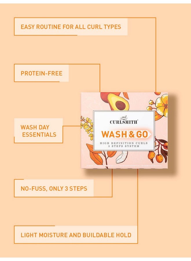 Curlsmith - Wash & Go High Definition Curls Kit: 3-Step System - Vegan Haircare for Dry, Wavy, Curly or Coily Hair