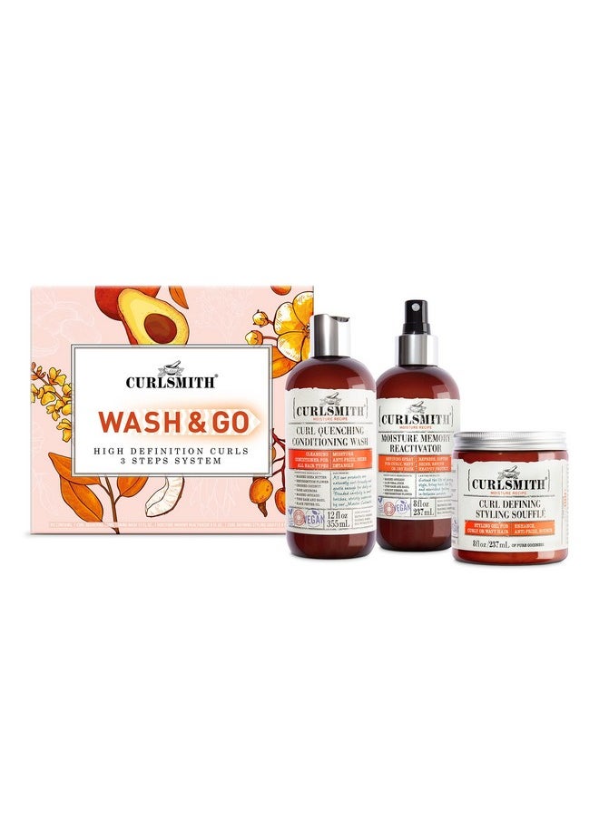 Curlsmith - Wash & Go High Definition Curls Kit: 3-Step System - Vegan Haircare for Dry, Wavy, Curly or Coily Hair