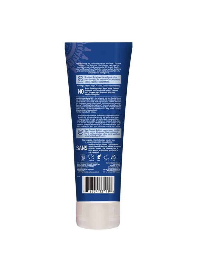 Desert Essence Fragrance Free Shampoo - Pure - 8 Fl Ounce - Unscented - Gloss & Shine - Strengthens Hair - Soft & Revitalized - Green Tea - Vitamins & Minerals - Jojoba Oil