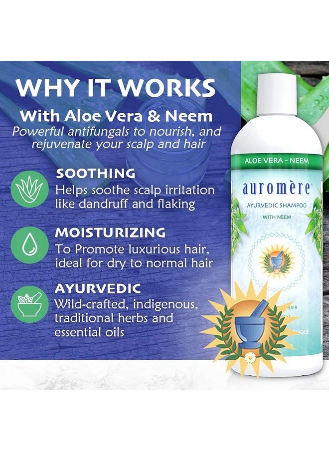 Auromere Ayurvedic Shampoo, Aloe Vera Neem - Vegan, Cruelty Free, Non-GMO, Natural, Gluten Free, Sulfate Free, Paraben Free for Dry to Normal Hair (16 fl oz), 1 Pack