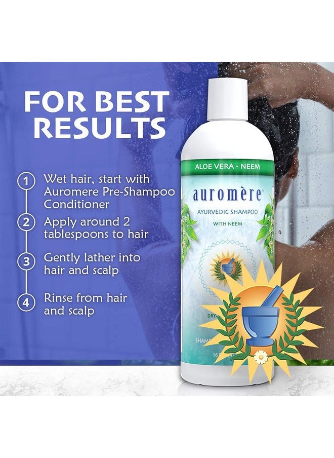Auromere Ayurvedic Shampoo, Aloe Vera Neem - Vegan, Cruelty Free, Non-GMO, Natural, Gluten Free, Sulfate Free, Paraben Free for Dry to Normal Hair (16 fl oz), 1 Pack