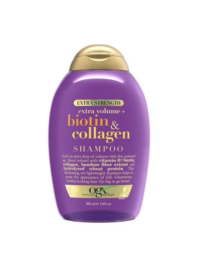 OGX Thick & Full + Biotin Collagen Extra Strength Volumizing Shampoo with Vitamin B7 Hydrolyzed Wheat Protein for Fine Hair. Sulfate-Free Surfactants Thicker, Fuller Hair, 13 Fl Oz