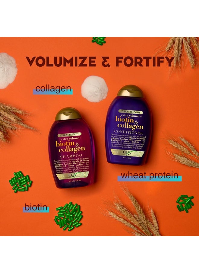 OGX Thick & Full + Biotin Collagen Extra Strength Volumizing Shampoo with Vitamin B7 Hydrolyzed Wheat Protein for Fine Hair. Sulfate-Free Surfactants Thicker, Fuller Hair, 13 Fl Oz