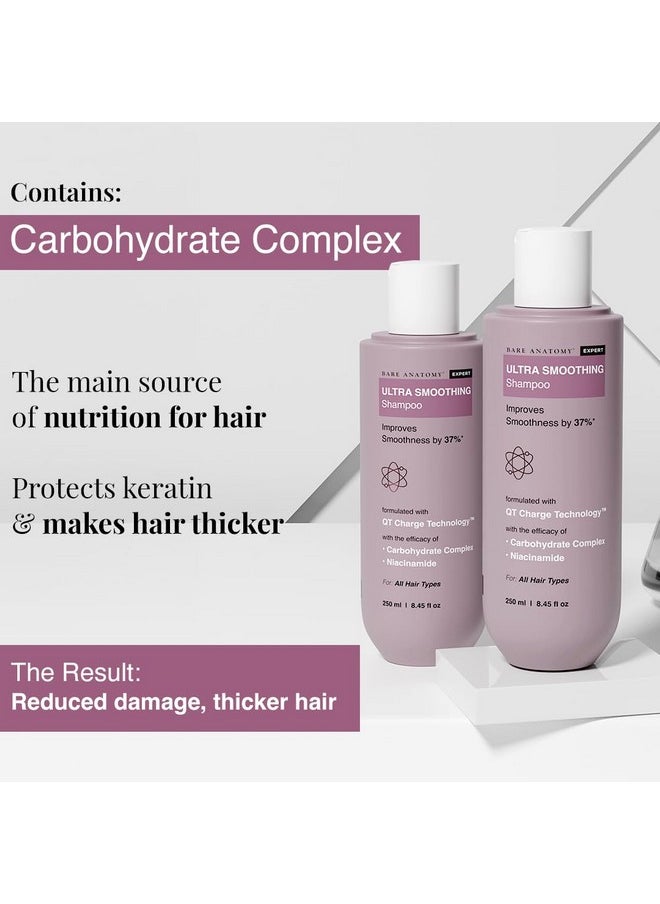 Bare Anatomy Ultra Smoothing Shampoo for Dry and Frizzy Hair | Restores Smoothing & Texture by 37% | Powered By Carbohydrate Complex & Niacinamide | SLS & Paraben Free | Vegan | For Men & Women -250ml