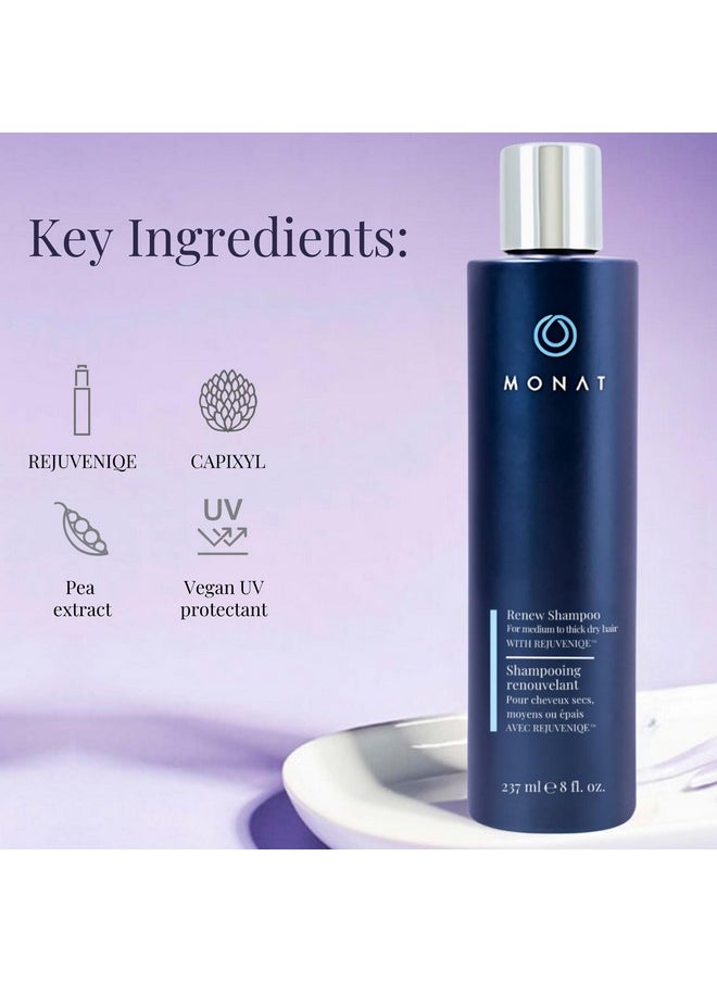 MONAT Renew™ Shampoo Infused with Rejuveniqe® - Moisturizing Shampoo w/Omega Fatty Acids for Medium to Thick Hair. Shine-enhancing, Ultra-hydrating Lather for Dry Hair - Net Wt. 237 ml / 8.0 fl. oz.